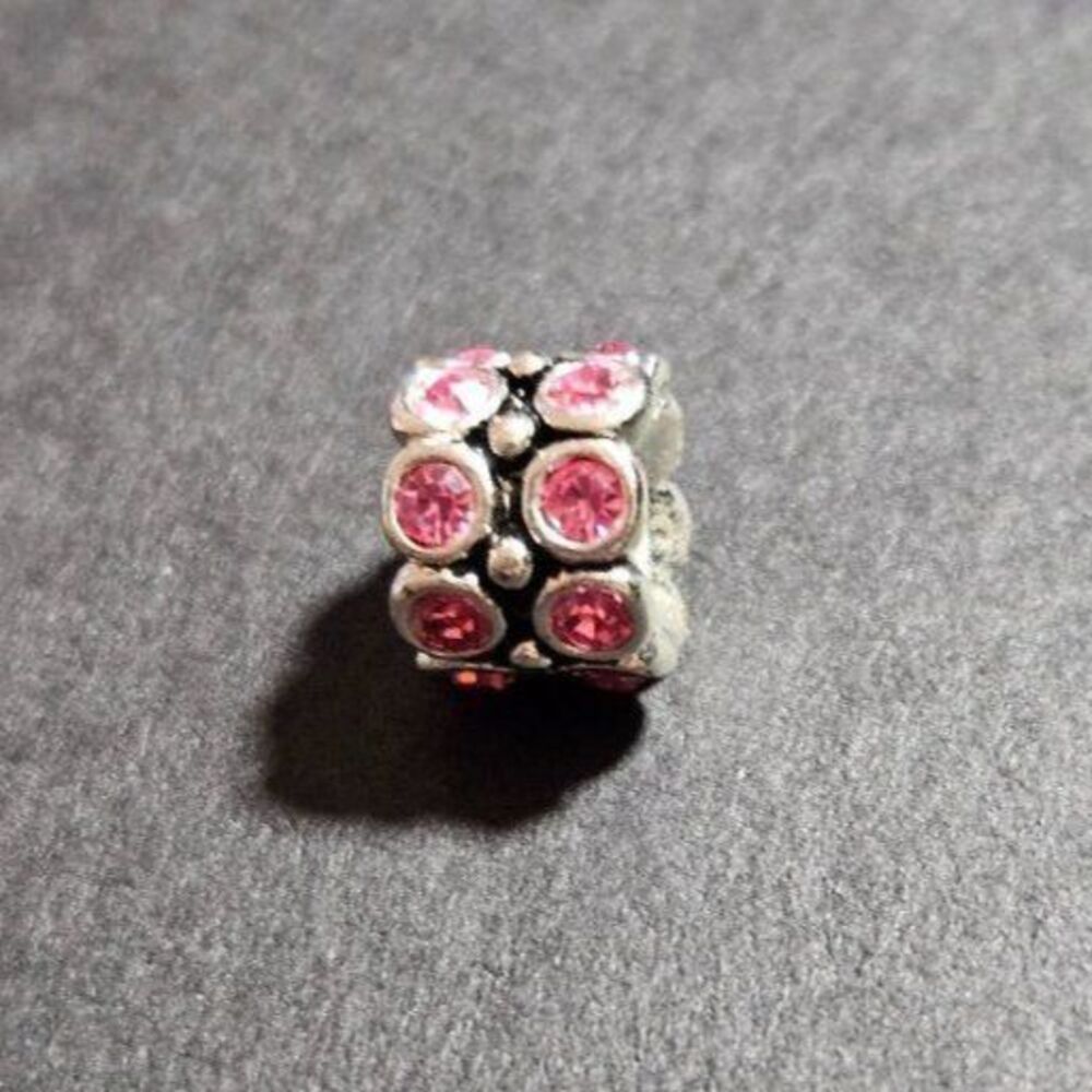 Silver tone pink rhinestone slide charm